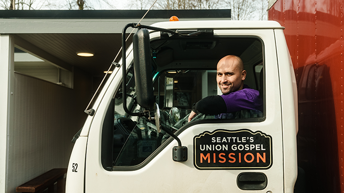 man driving truck